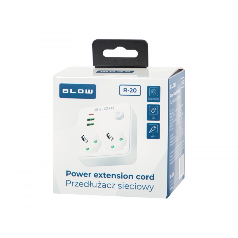 Rozgałęźnik R-20 PR 2-GNIAZDA + 2USB + USB-C biały | PartsPC.pl