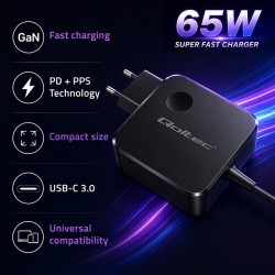 Ładowarka sieciowa GaN 65W | USB-C PD PPS | 5-21V | 3-3.25A | PartsPC.pl