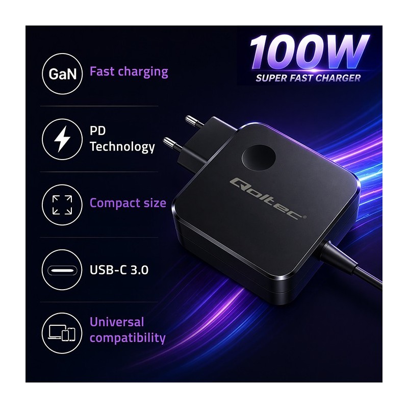 Ładowarka sieciowa GaN 100W | USB-C PD | 5-20V | 3-5A | PartsPC.pl