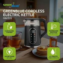 Czajnik elektryczny bezprzewodowy GreenBlue GB670 B, pojemno… | PartsPC.pl