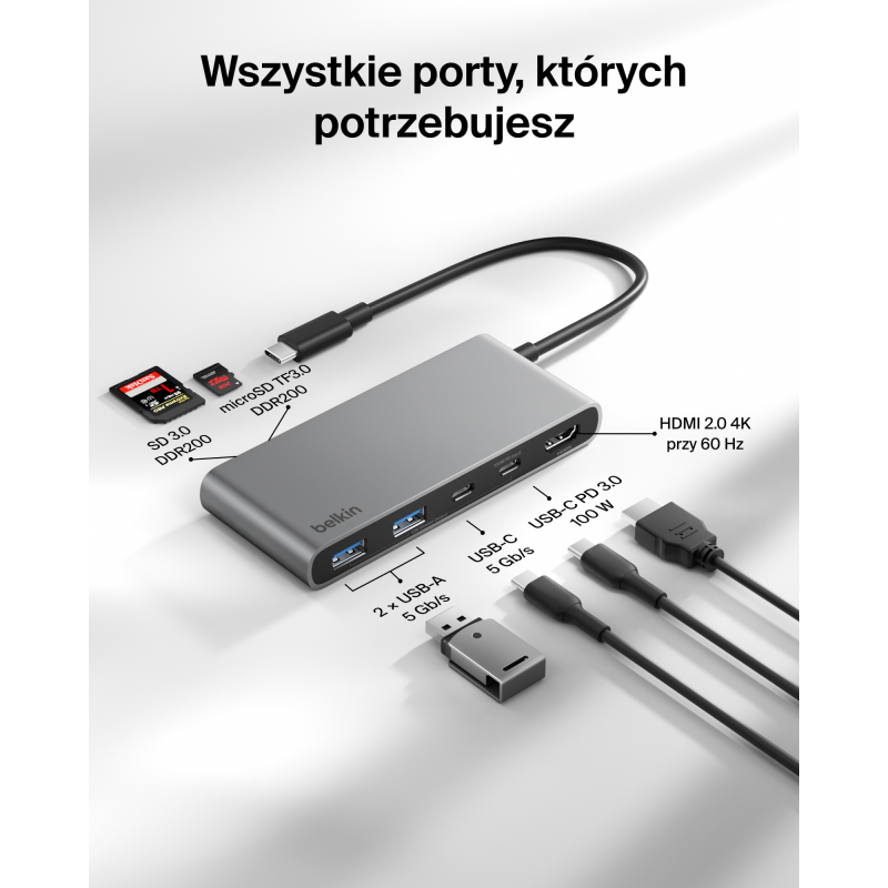 Belkin Connect Hub USB-C, 7 portów: 2 x USB-A, 2 x USB-C PD … | PartsPC.pl