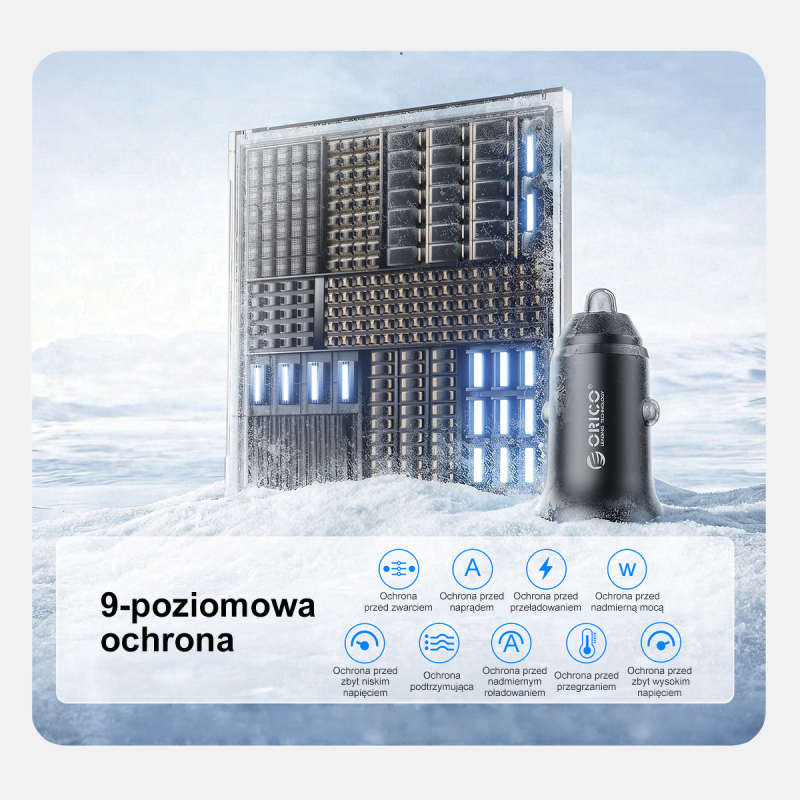 Orico Ładowarka samochodowa PD 65W, USB-C, USB-A, aluminium | PartsPC.pl