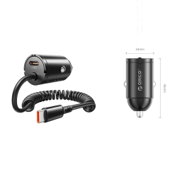 Orico Ładowarka samochodowa PD 30W, 2 x USB-C, z kablem spir… | PartsPC.pl