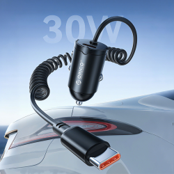 Orico Ładowarka samochodowa PD 30W, 2 x USB-C, z kablem spir… | PartsPC.pl