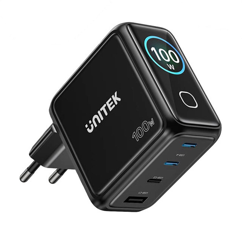 Unitek Ładowarka GaN z wyświetlaczem | 100W | 3xUSB-C | 1xUS… | PartsPC.pl