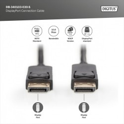 Kabel DisplayPort DIGITUS z zatrzaskami 1080p 60Hz FHD Typ DP/DP M/M czarny