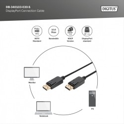Kabel DisplayPort DIGITUS z zatrzaskami 1080p 60Hz FHD Typ DP/DP M/M czarny