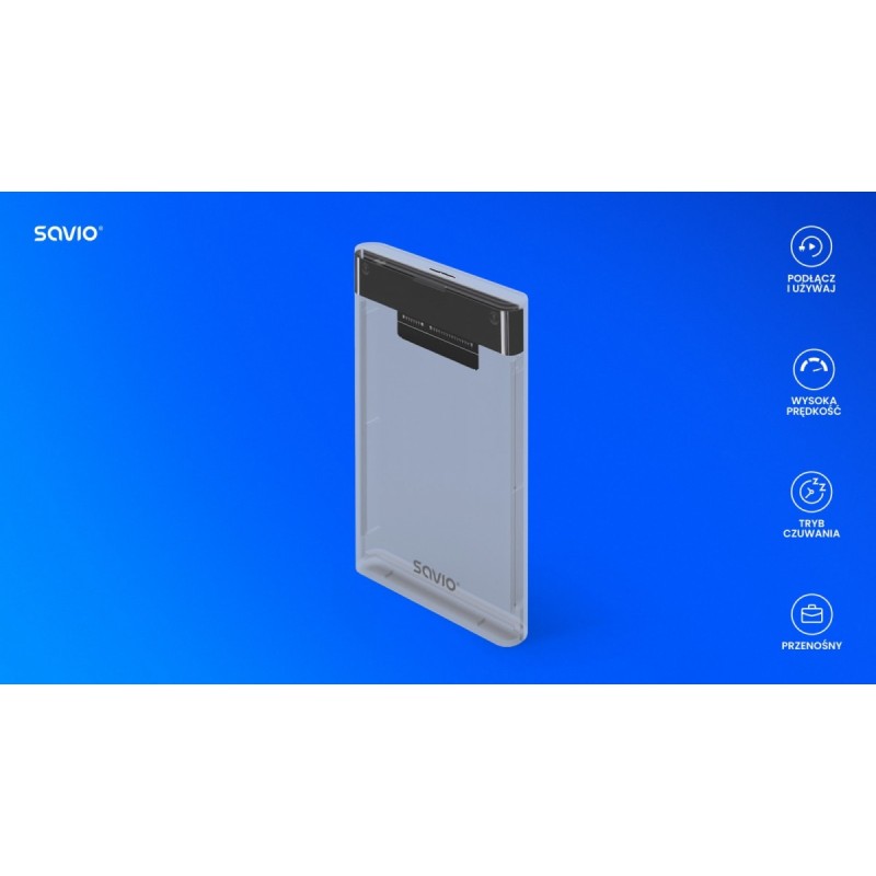 Obudowa na dysk HDD/SDD SAVIO AK-66, USB 3.0, 2,5", transparentny