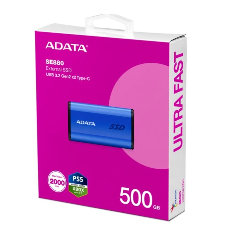 Adata Dysk zewnętrzny SSD SE880 500 GB USB3.2A/C Gen2x2 Nieb… | PartsPC.pl