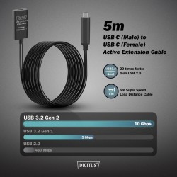 Kabel przedłużający aktywny DIGITUS DA-73112, USB 3.2 Gen2, 10Gbps, USB-C -