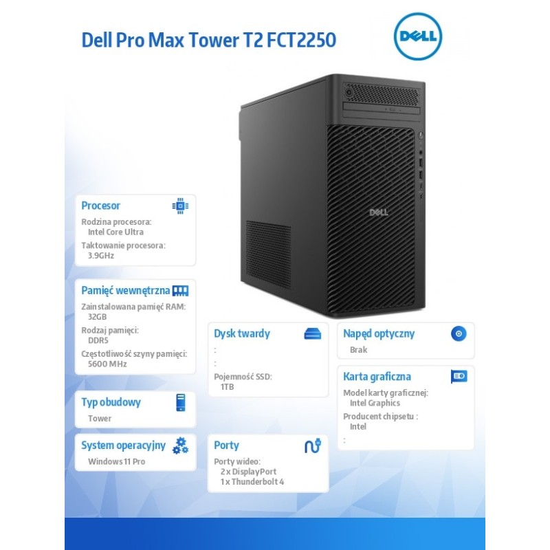 Stacja robocza Dell Pro Max Tower T2 FCT2250 Win11Pro U7 265… | PartsPC.pl