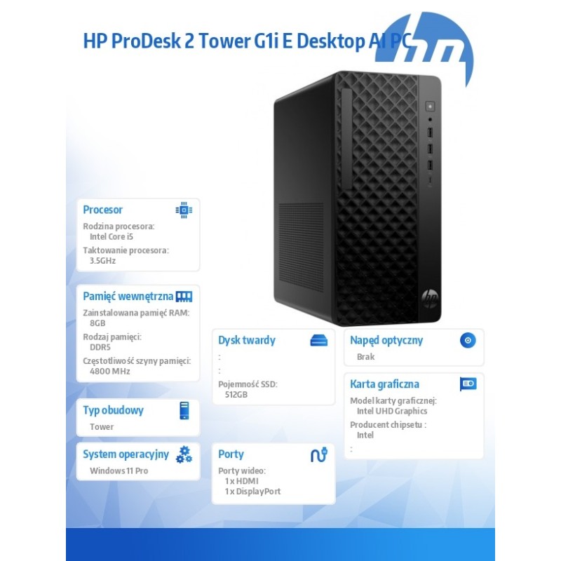 Komputer ProDesk 2 Tower G1i E i5-14400 512GB/8GB/W11P      … | PartsPC.pl