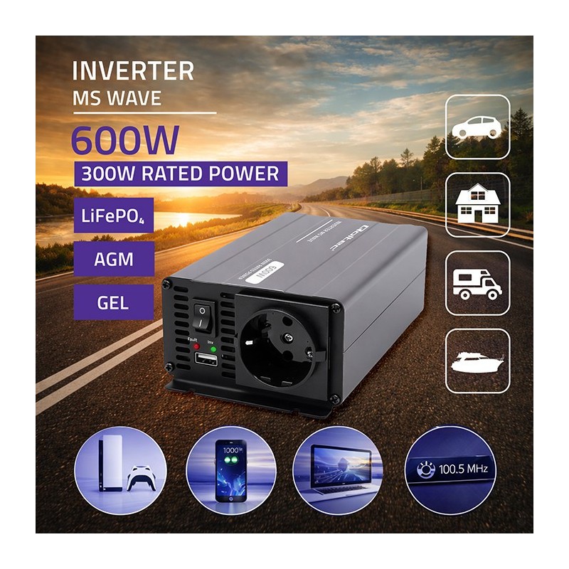 Przetwornica napięcia MS Wave | 12V na 230V | 300/600W | PartsPC.pl