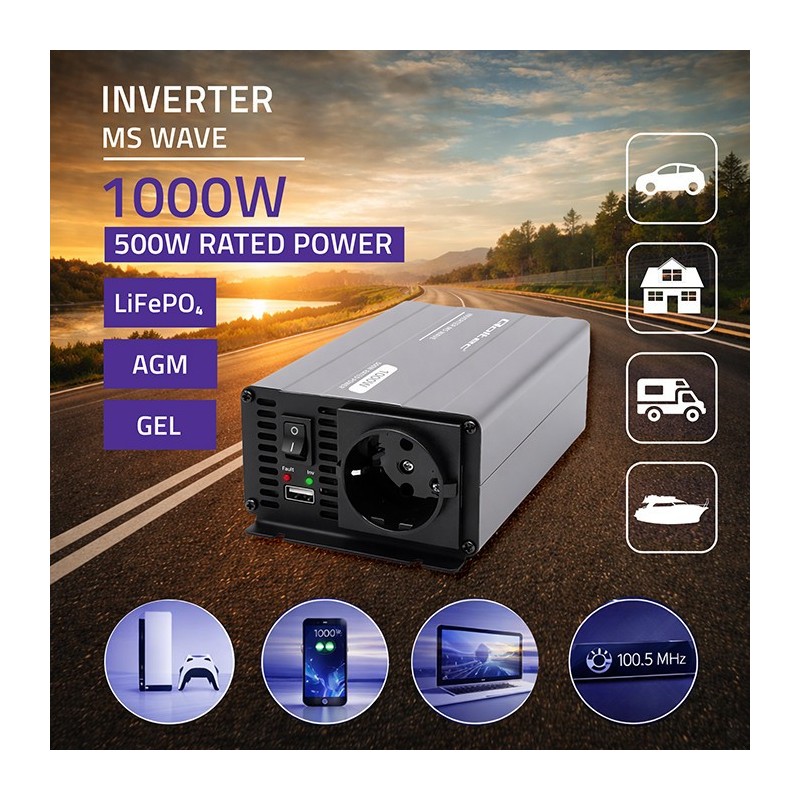 Przetwornica napięcia MS Wave | 12V na 230V | 500/1000W | PartsPC.pl