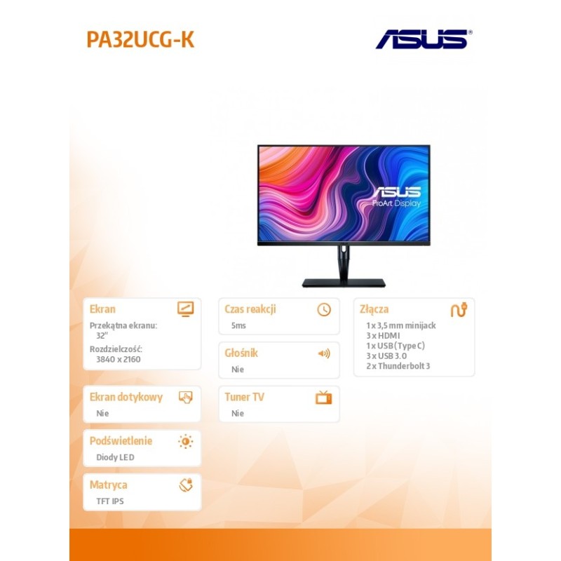 Monitor Asus 32" ProArt Display PA32UCG-K 4K 3xHDMI DP 3xUSB… | PartsPC.pl