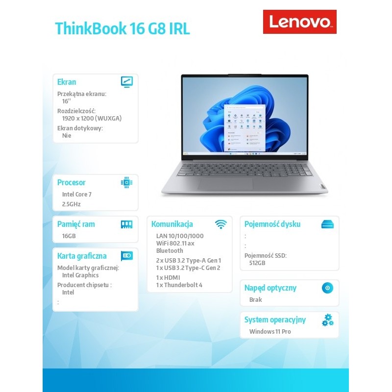 Notebook Lenovo ThinkBook 16 G8 IRL 16"WUXGA/Core 7 | PartsPC.pl