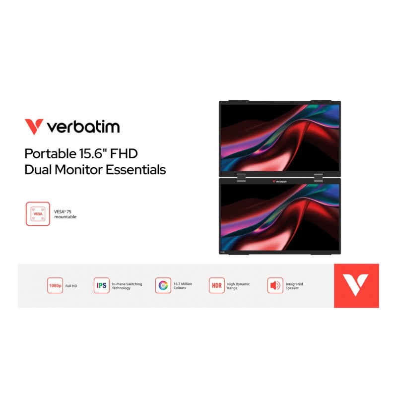 Verbatim Monitor dotykowy DUAL Essentialis 2x 15,6 Full HD 6… | PartsPC.pl