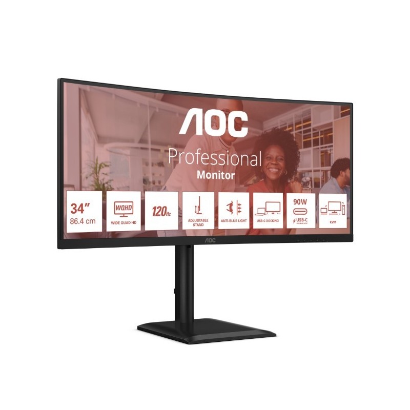 Monitor AOC 34" CU34E4CV VA WQHD 120Hz 2xHDMI DP HUB RJ45 gł… | PartsPC.pl