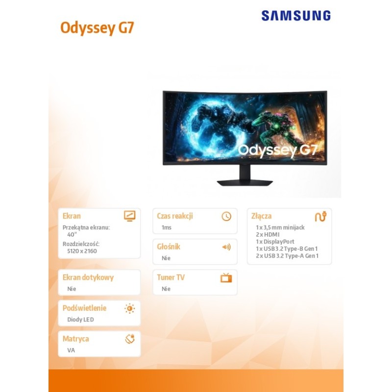 Monitor Odyssey G7 40 cali LS40FG750EUXEN | PartsPC.pl