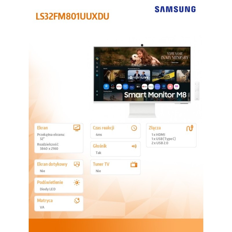 Samsung Monitor 32 cale Smart M8 M80F VA 3840x2160 UHD 16:9 … | PartsPC.pl