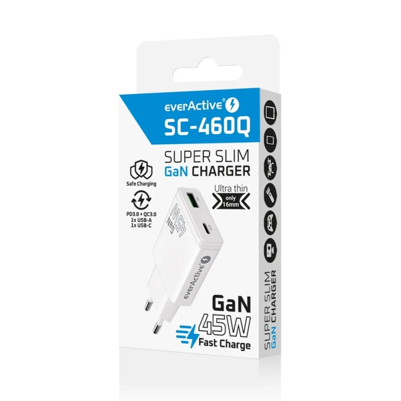 Ładowarka sieciowa everActive SC-460Q GaN 1x USB, 1x USB-C P… | PartsPC.pl