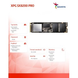 Adata Dysk XPG SX8200 PRO 512GB PCIe 3.5/2.3 GB/s M.2 | PartsPC.pl