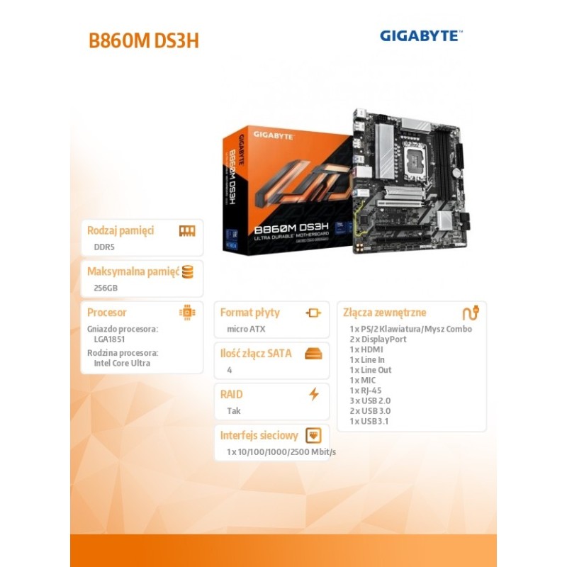 Gigabyte Płyta główna B860M DS3H | PartsPC.pl