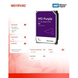 Dysk WD Purple™ WD11PURZ 1TB 3.5" 5400 64MB SATA III | PartsPC.pl