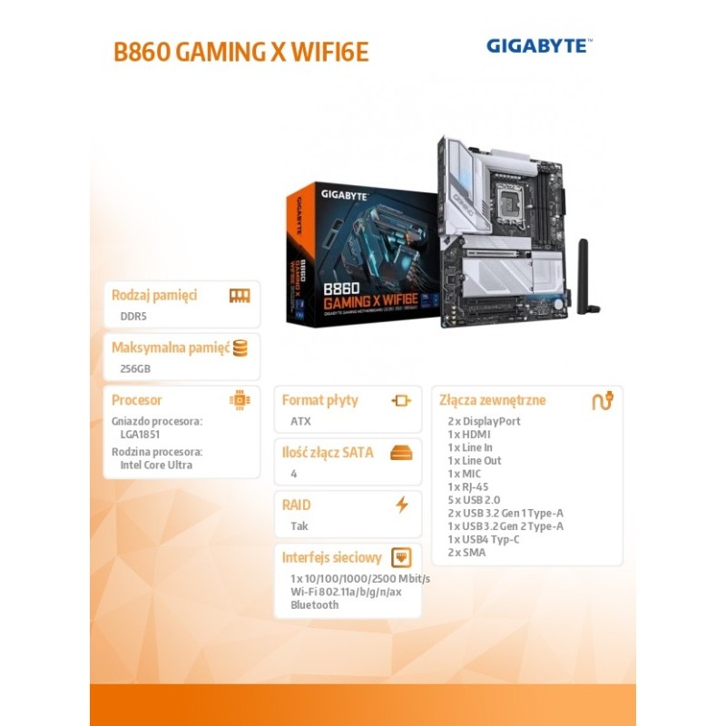 Płyta Gigabyte B860 GAMING X WIFI6E | PartsPC.pl