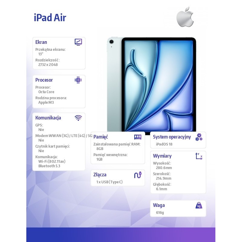iPad Air 13 cali WiFi 1TB Niebieski | PartsPC.pl