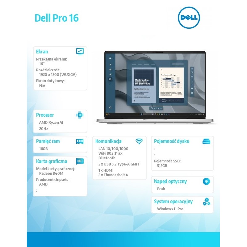 Laptop Dell Pro 16 PC16255/AMD Ryzen AI 5 PRO 340/16GB/512GB… | PartsPC.pl