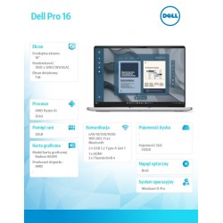Laptop Dell Pro 16 PC16255/AMD Ryzen AI 7 PRO 350/32GB/512GB… | PartsPC.pl
