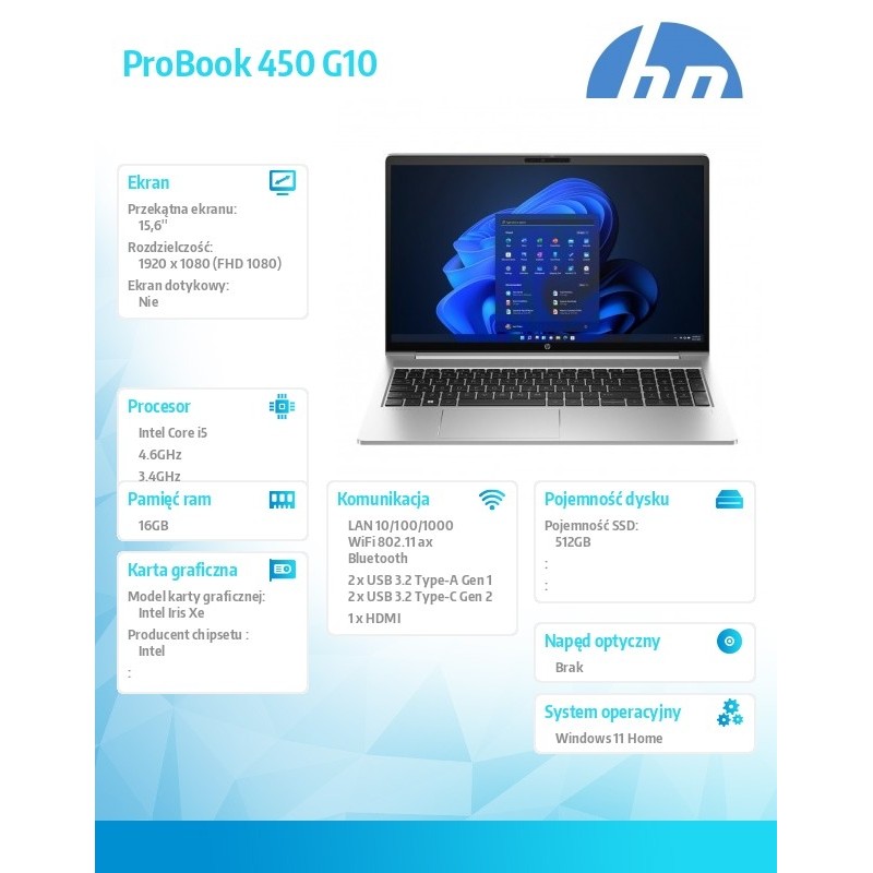 Notebook HP Probook 450 G10 15,6"FHD/i5-1334U/16GB/SSD512GB/… | PartsPC.pl