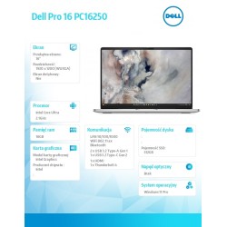 Notebook Dell Pro 16 PC16250 16"FHD+/Ultra 7 265U/16GB/SSD51… | PartsPC.pl