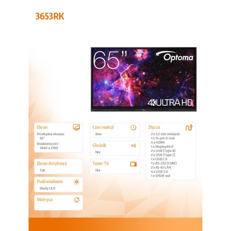 Optoma Monitor interaktywny 65 cali IFPD 3653RK H1F0H06BW101… | PartsPC.pl