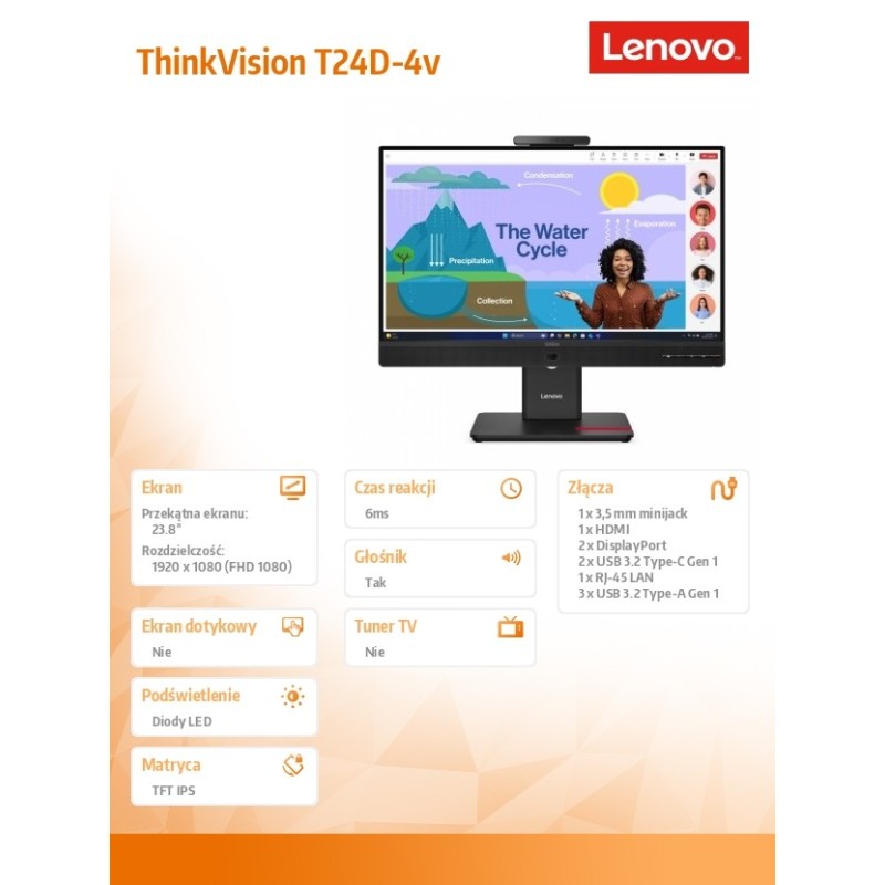 Lenovo Monitor ThinkVision T24D-4v 24 cale 64B7UAT1EU | PartsPC.pl