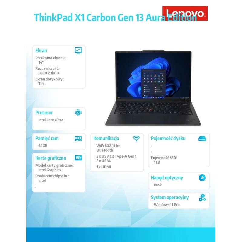 Ultrabook ThinkPad X1 Carbon G13 21NX006PPB W11Pro Ultra 7 2… | PartsPC.pl