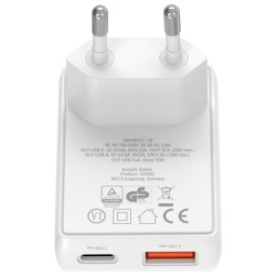 Ładowarka sieciowa FlatPlug Duos 20W USB-C + USB-A Biała | PartsPC.pl