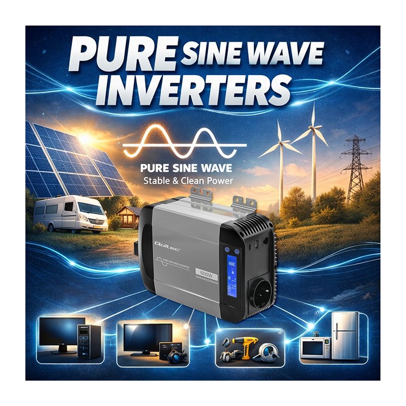 Przetwornica napięcia Qoltec Pure Sine Wave | 12V na 230V | … | PartsPC.pl