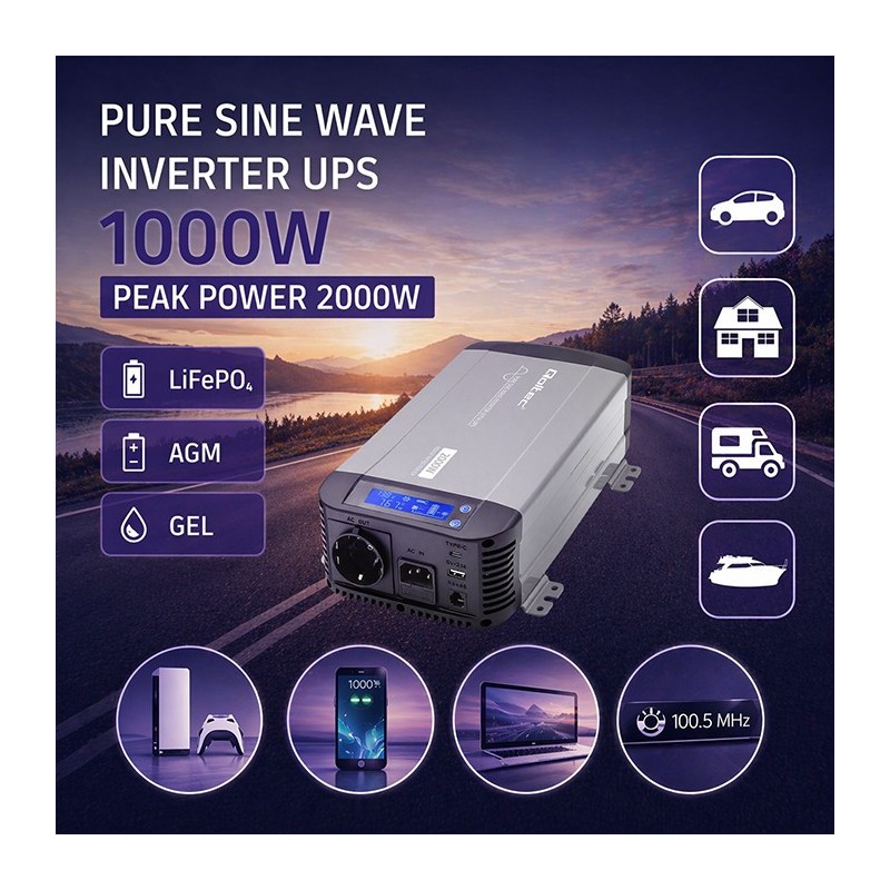 Przetwornica napięcia Qoltec Pure Sine Wave | 12V na 230V | … | PartsPC.pl