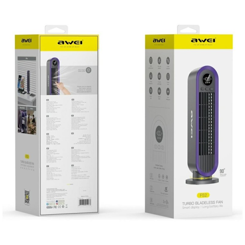 Wiatrak wentylator F52 kolumnowy 3600mAh szary
