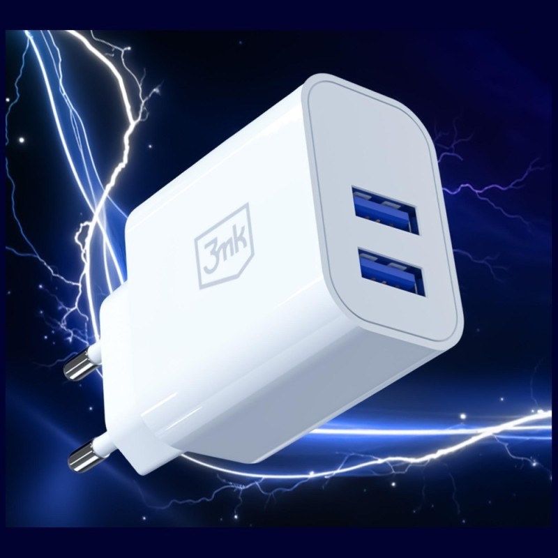 Ładowarka sieciowa 10W 2xUSB-A 2,4A FlowPower biała | PartsPC.pl