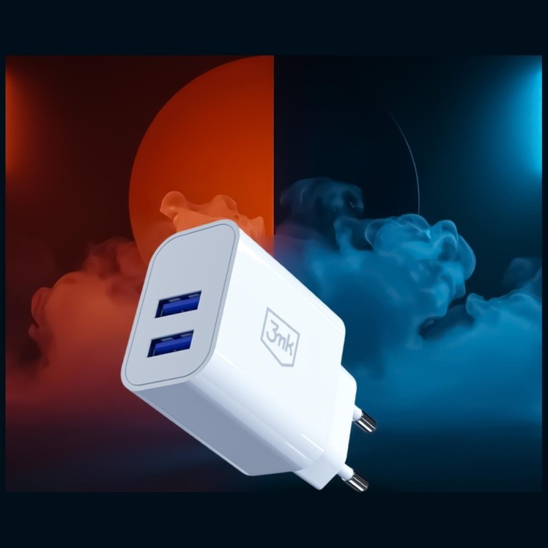 Ładowarka sieciowa 10W 2xUSB-A 2,4A FlowPower biała | PartsPC.pl