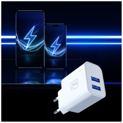 Ładowarka sieciowa 10W 2xUSB-A 2,4A FlowPower biała | PartsPC.pl