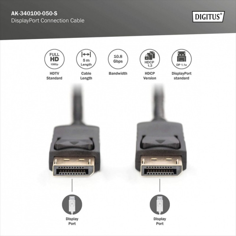 Kabel DisplayPort DIGITUS z zatrzaskami 1080p 60Hz FHD Typ D… | PartsPC.pl
