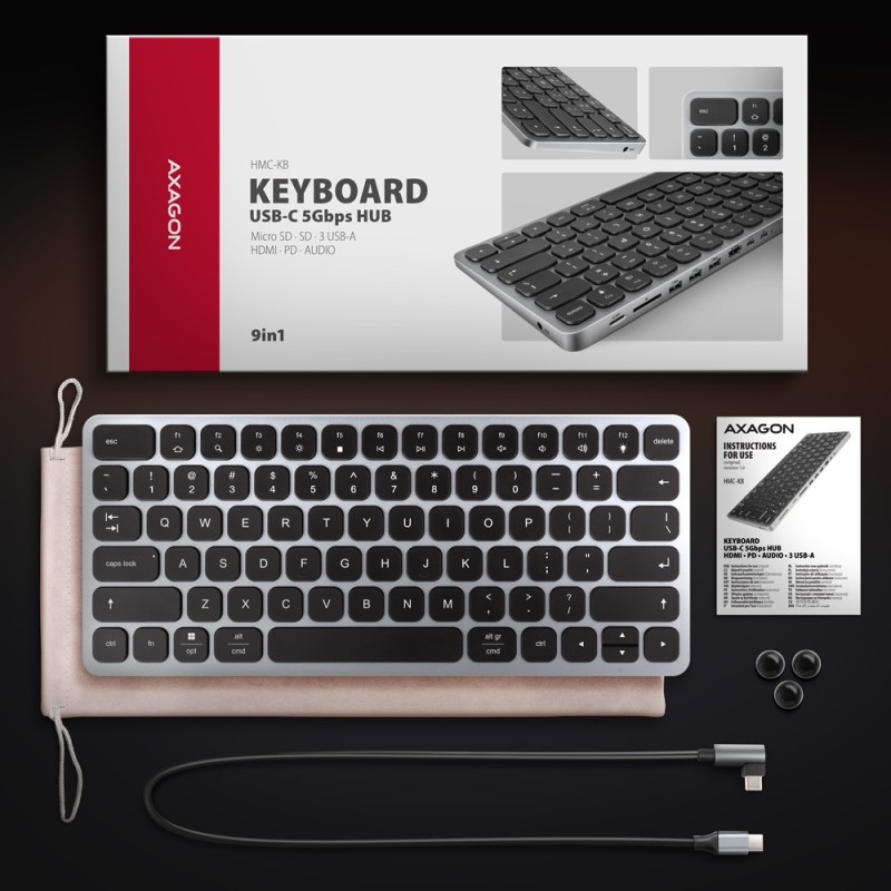 HMC-KB-US Klawiatura USB-C 5Gbps z wieloportowy hub 9in1, SD… | PartsPC.pl