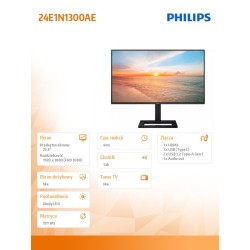 Monitor Philips 23,8" 24E1N1300AE/00 HDMI 3xUSB głośni... | PartsPC.pl
