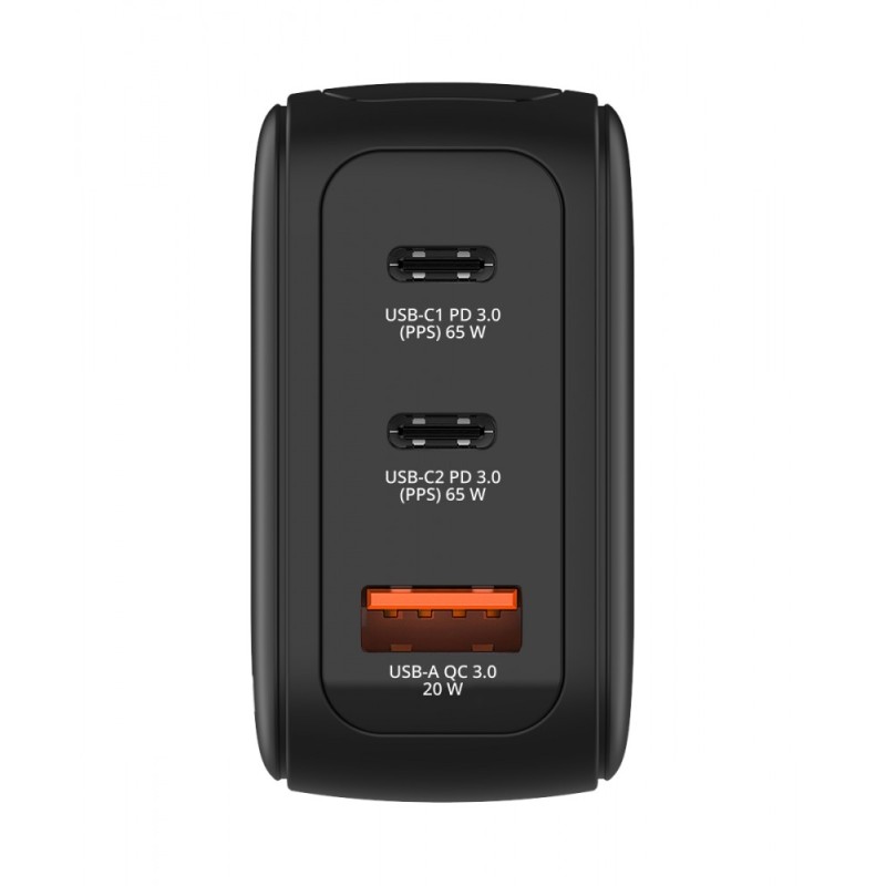 Ładowarka Mini GaN 65W TFT 2xUSB-C 1xUSB-A  EU/UK/USA 30238 | PartsPC.pl