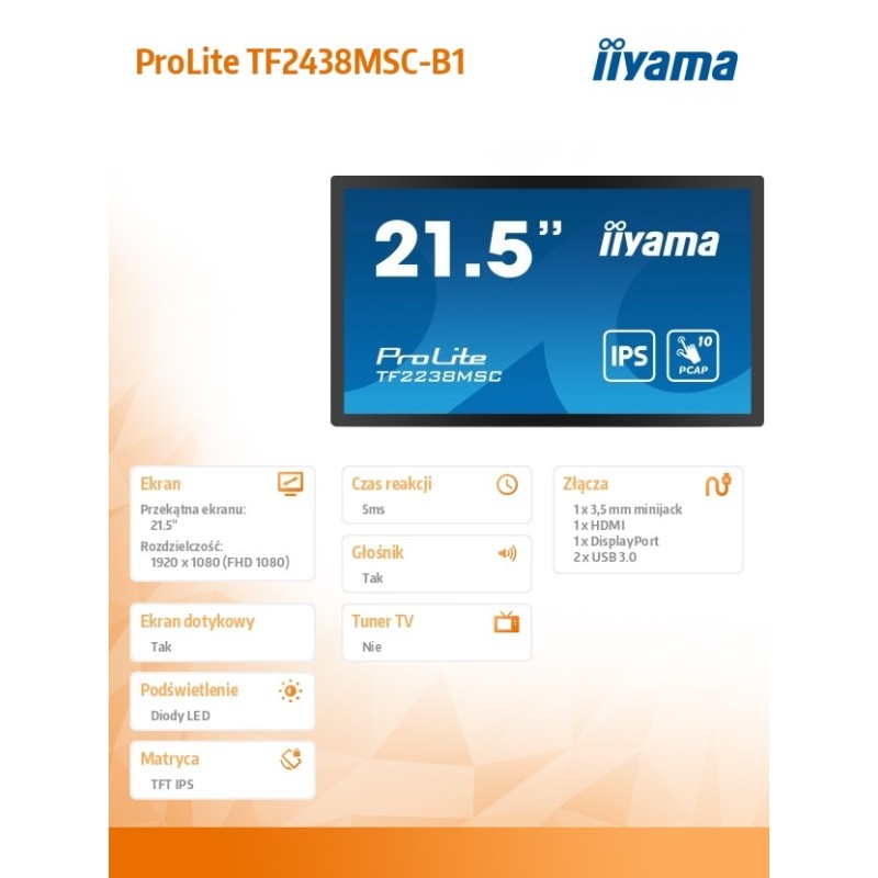 Monitor wielkoformatowy 21.5 cala TF2238MSC-B1 IPS,FHD,DP,HD… | PartsPC.pl