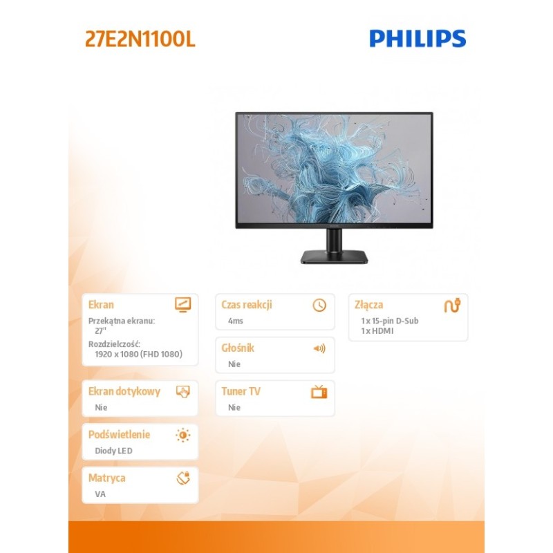 Monitor Philips 27" 27E2N1100L/00 VA FHD 100Hz VGA HDMI | PartsPC.pl